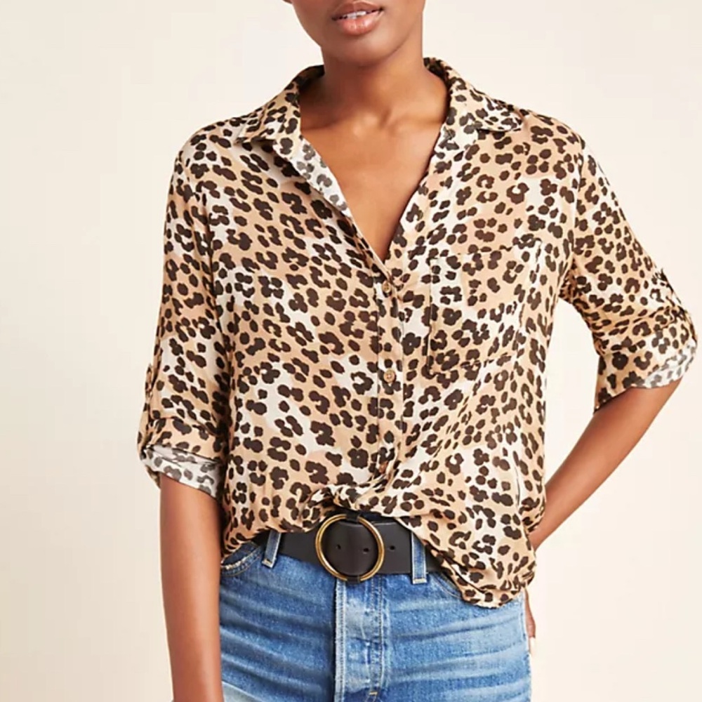 EUC Anthropologie Cloth & Stone Lana Leopard Button Front Shirt Size Small